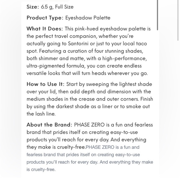 PHASE ZERO MAKE UP
Quad Eyeshadow Palette in Santorini - Picture 3 of 5